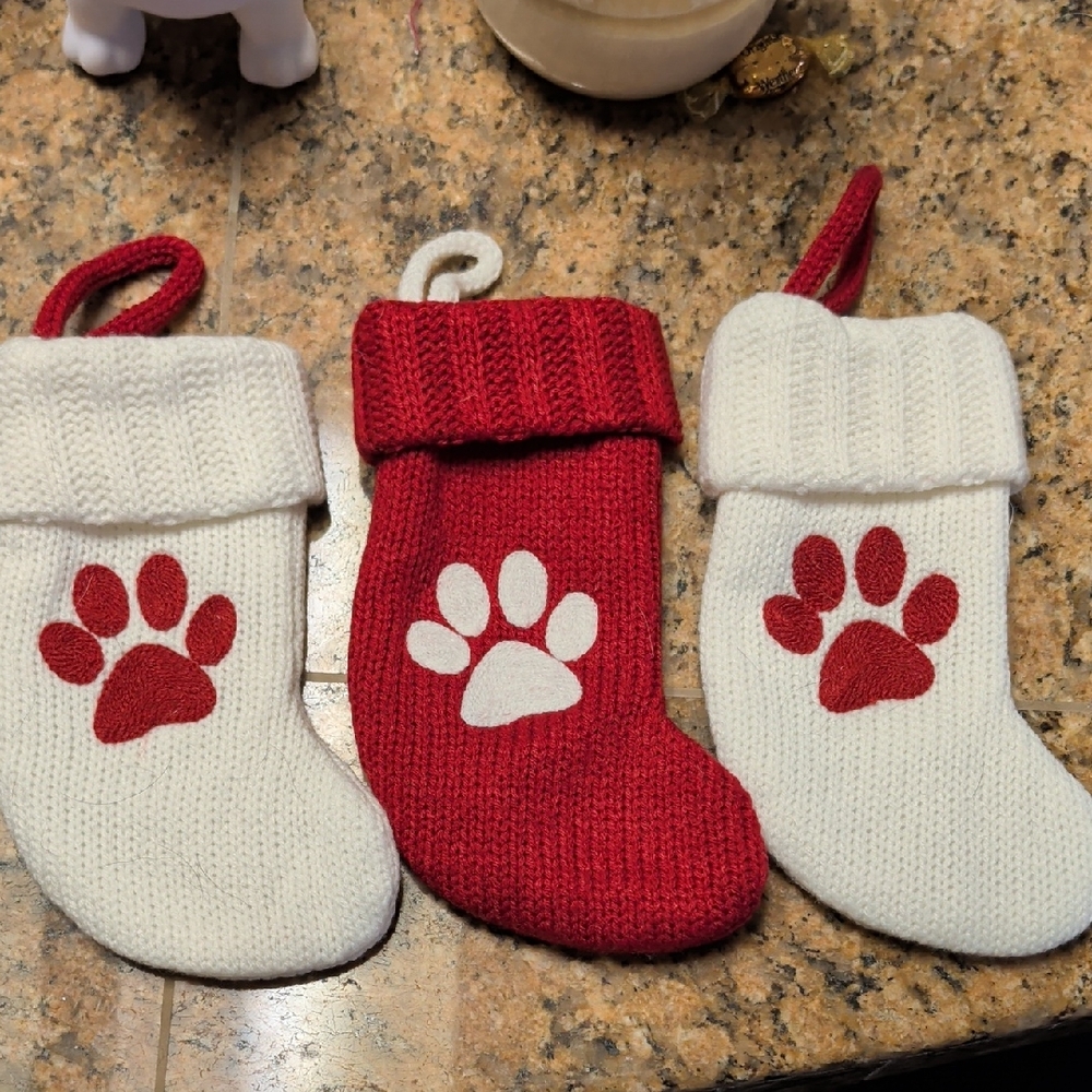 Target Red and White Holiday Stockings with Paw Print
